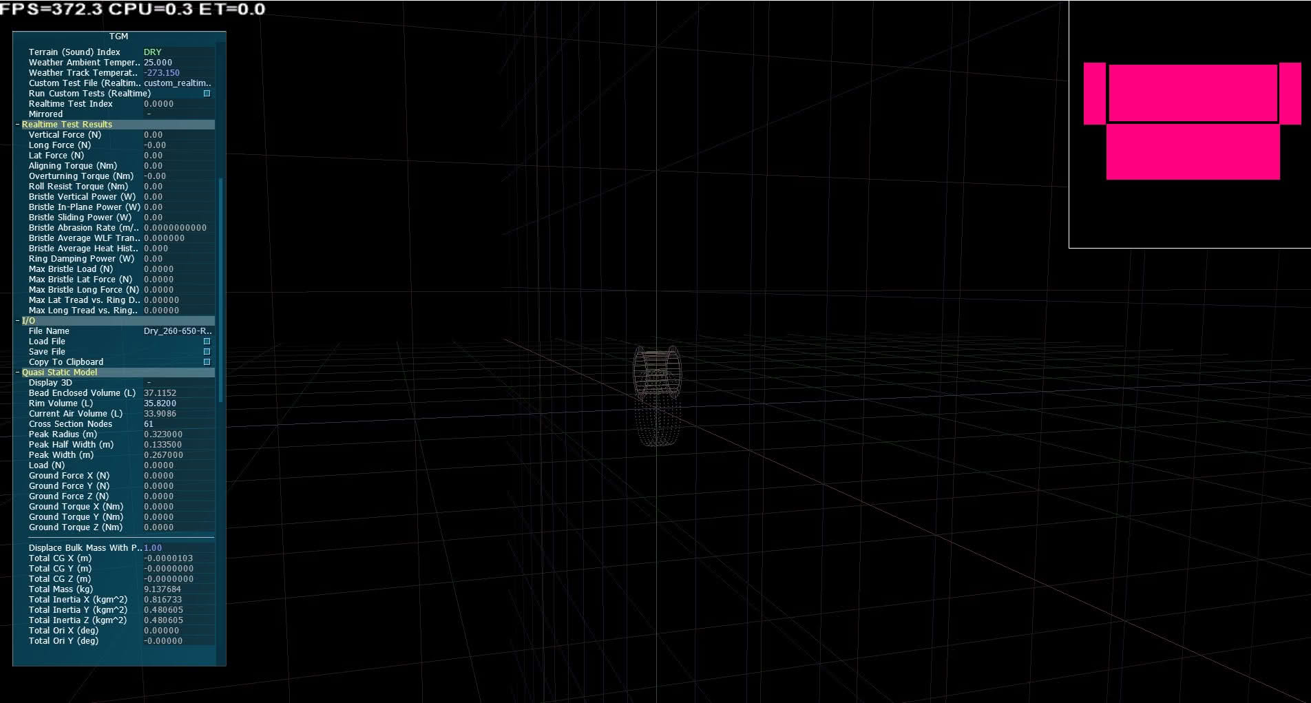 tTool showing pink tire cross-section after loading TGM